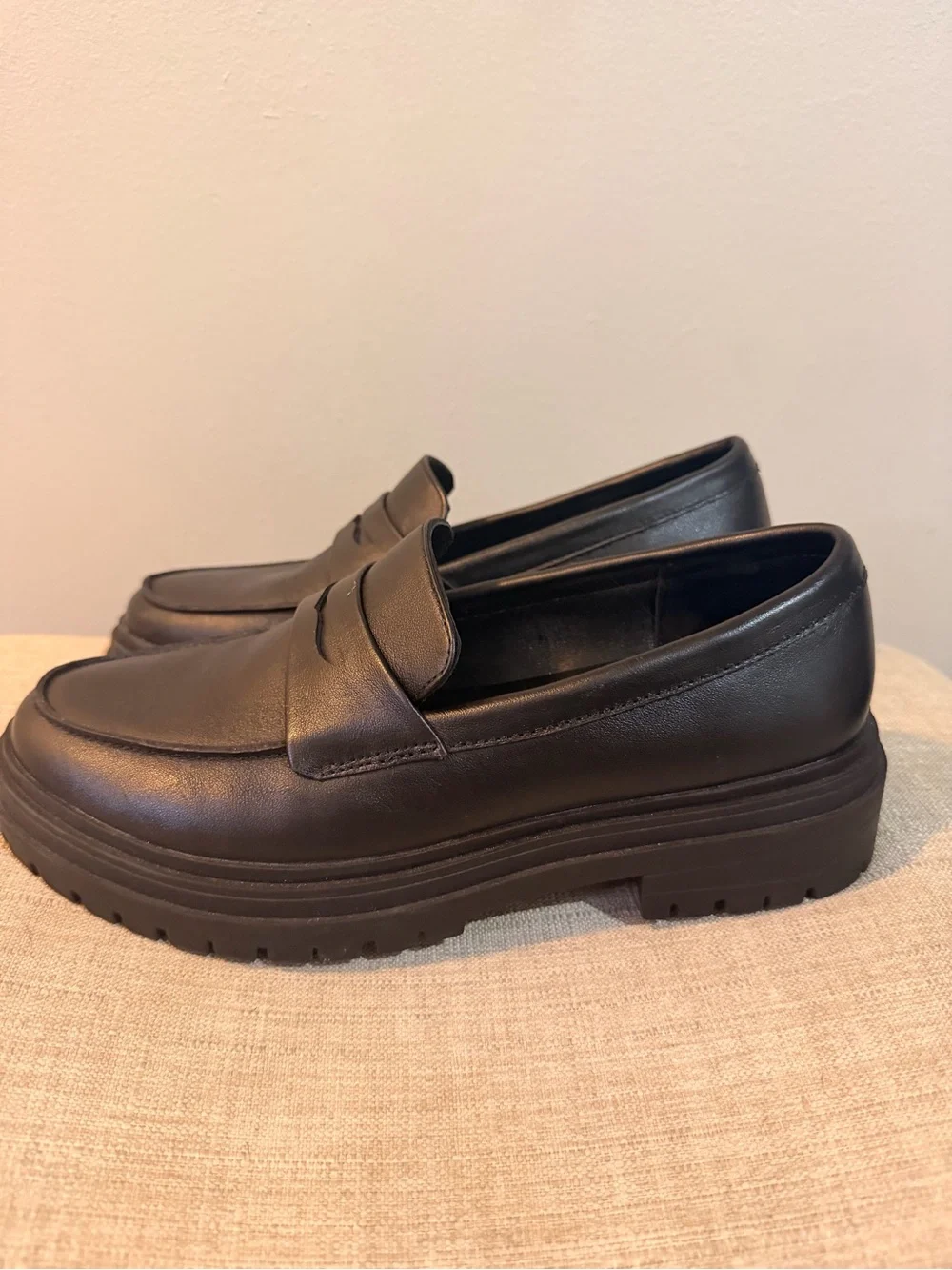 Quince Black Leather Penny Loafers for women